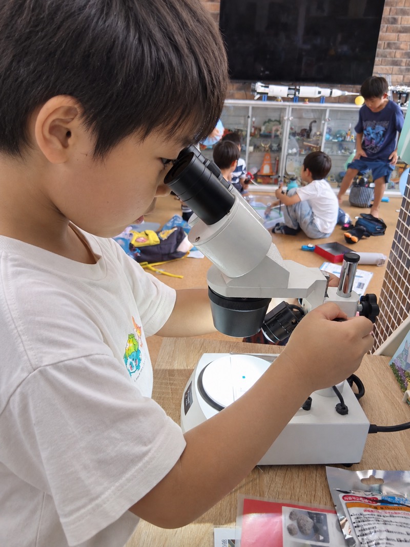 顕微鏡をのぞきこむ子ども
